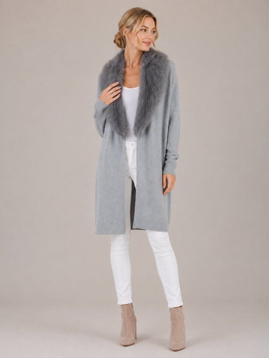 White House Black Market Sweaters - NWT White House Black Market Faux Fur Collar Duster Heather Smoked Pearl #A1651